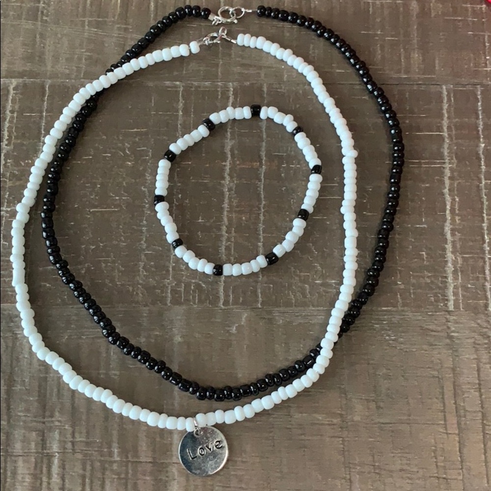Set of 3 Seed Bead Chokers and Bracelet